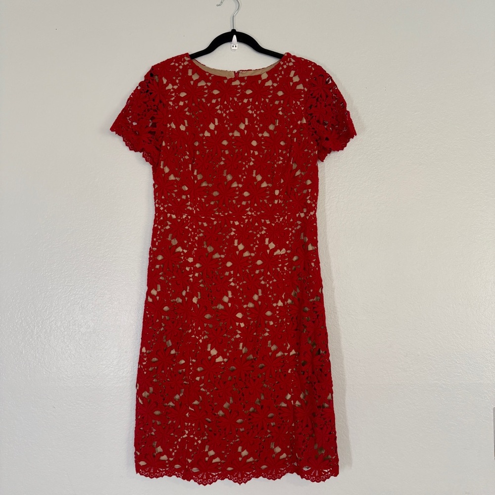 Talbots Red Lace Sheath Dress Women’s Size 4 Elegant Midi Cocktail Dress - Picture 4 of 8